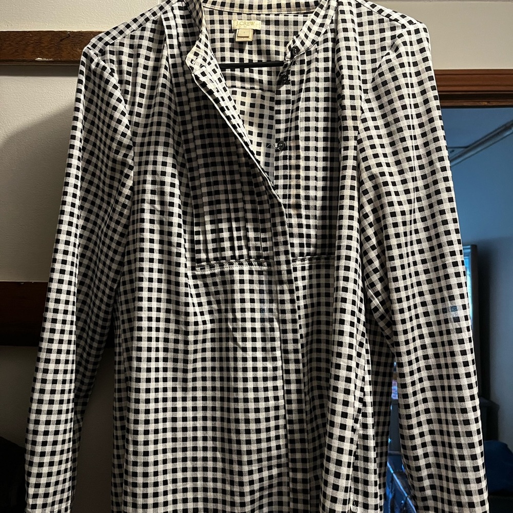 Checked half button blouse